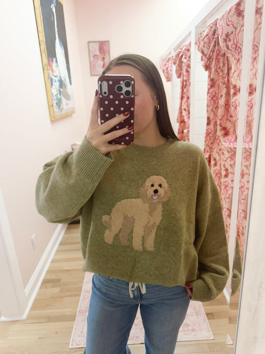 Goldendoodle Dog Graphic Oversized Crew Neck Sweater