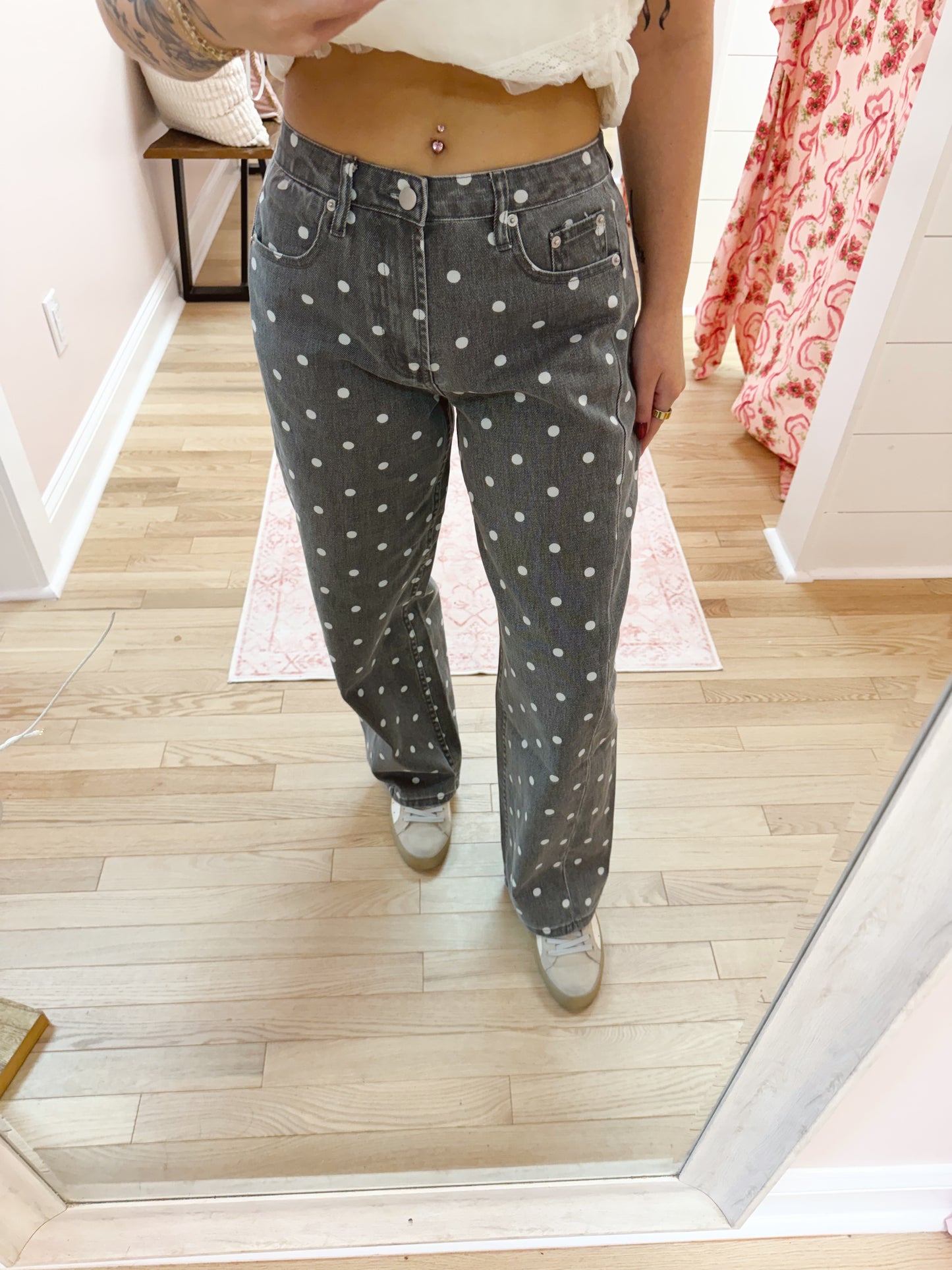 The Polka Dot Mid Rise Denim Pants