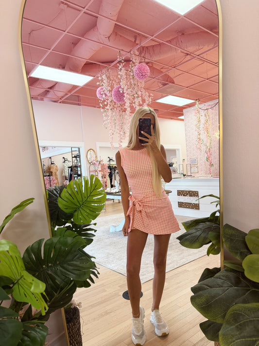 The Ellie Gingham Wrap Tie Athletic Dress