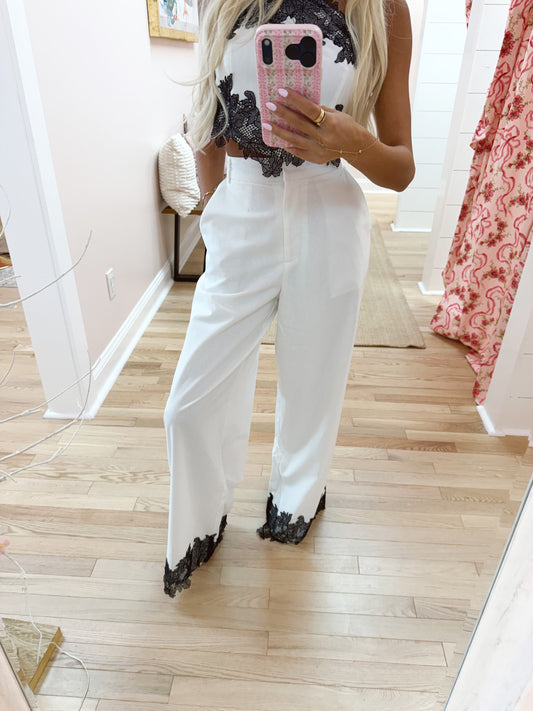 The Catherine Lace Trim Pants Set