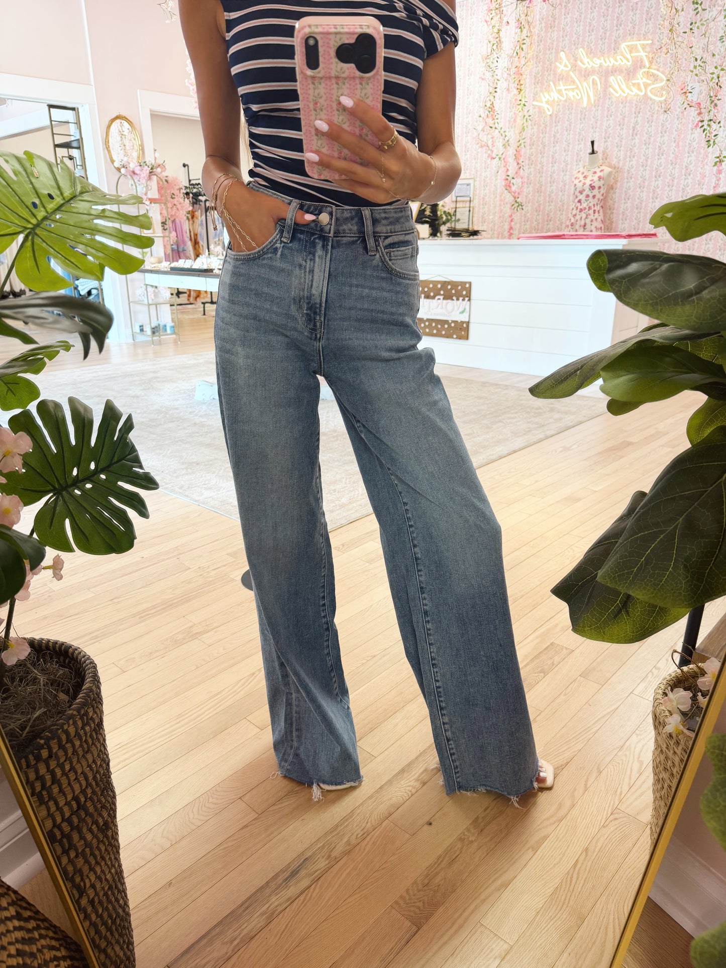 High Rise Medium Wash Wide Leg Jeans