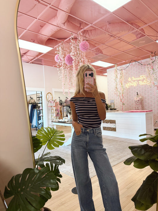 The Navy One Shoulder Top