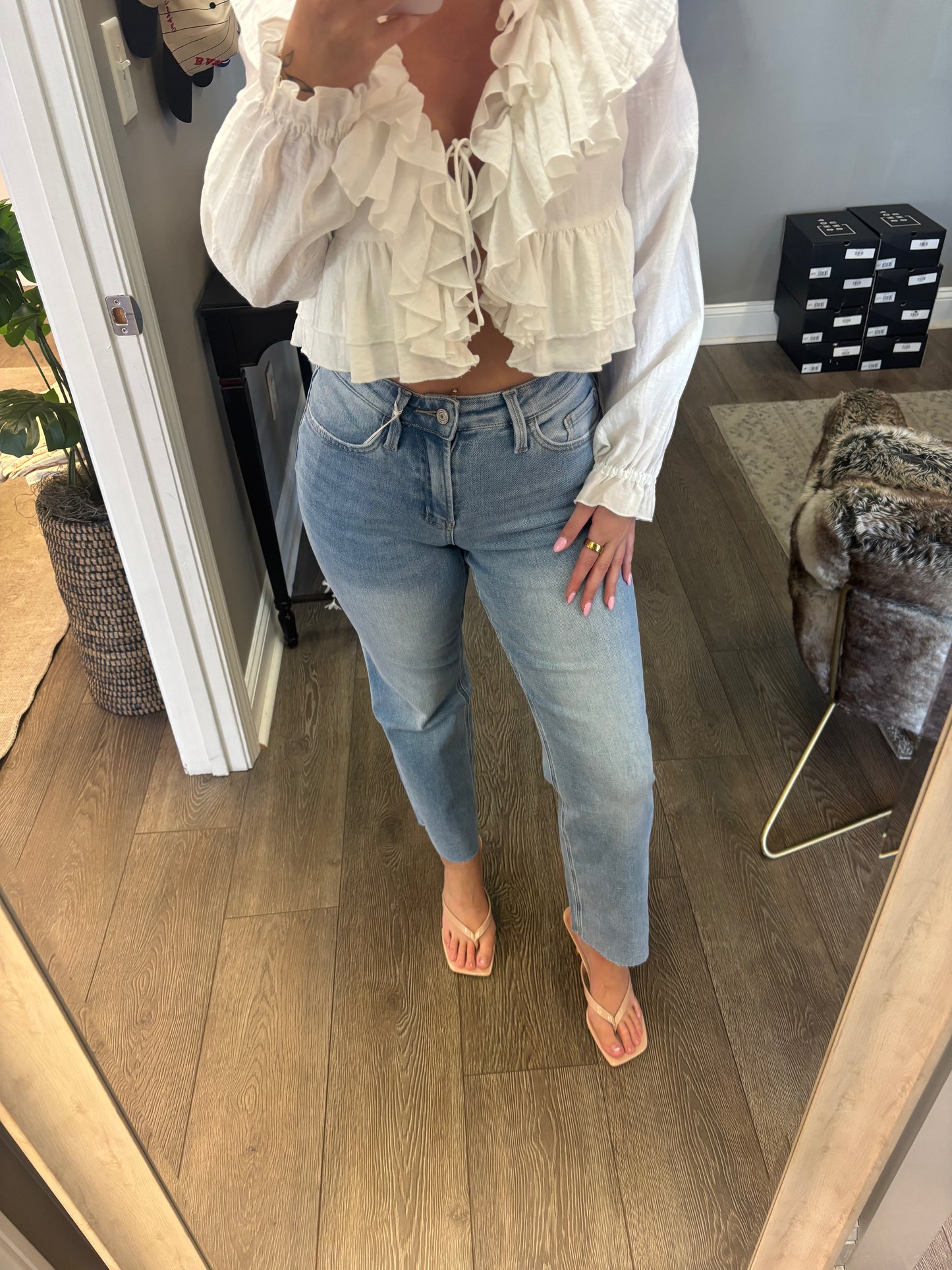 High Rise Ankle Slim Wide Jeans