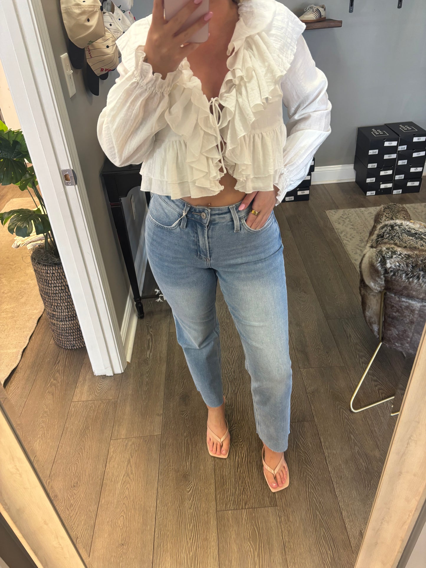 High Rise Ankle Slim Wide Jeans