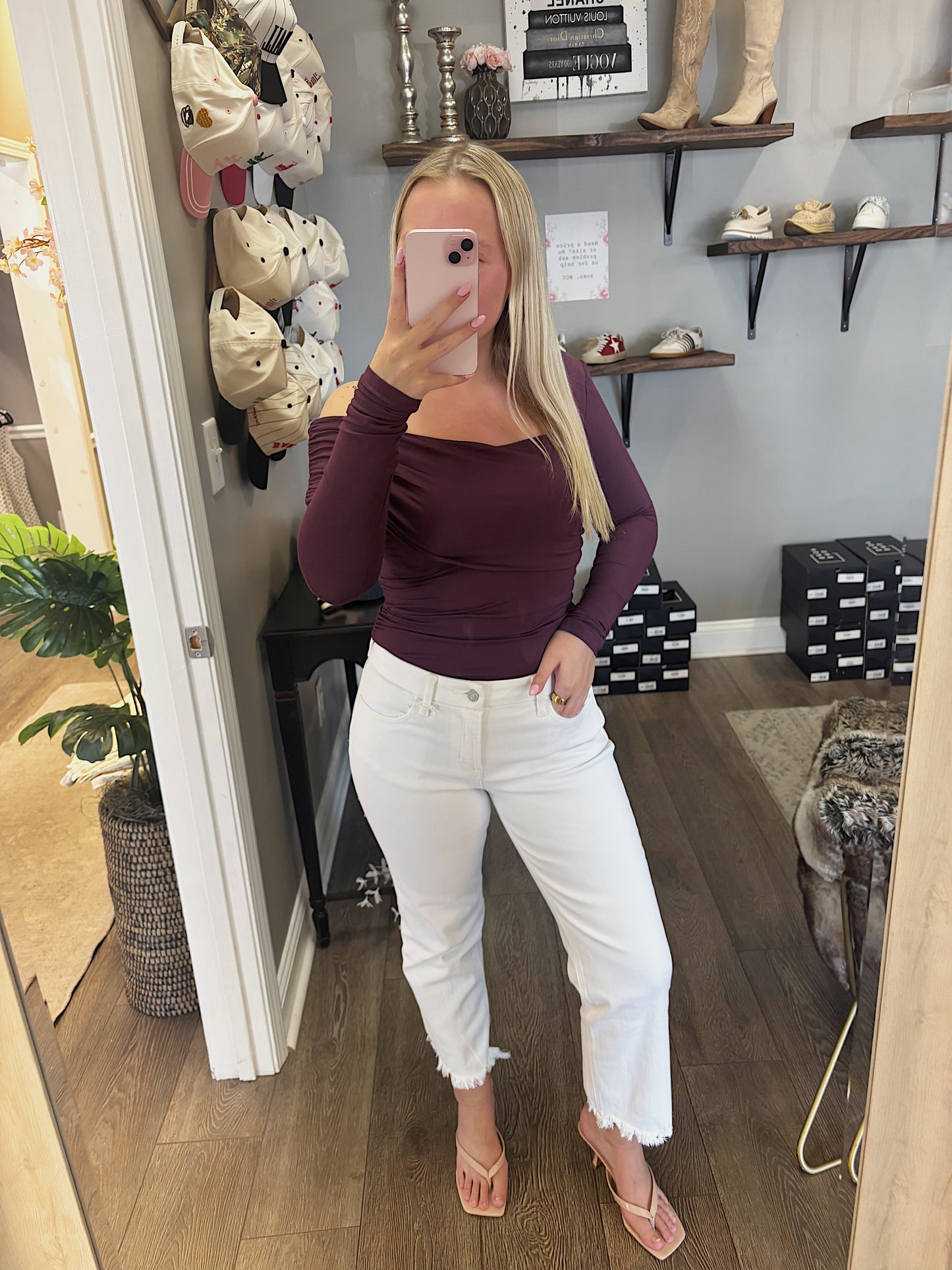 Mid Rise Crop Straight White Jeans