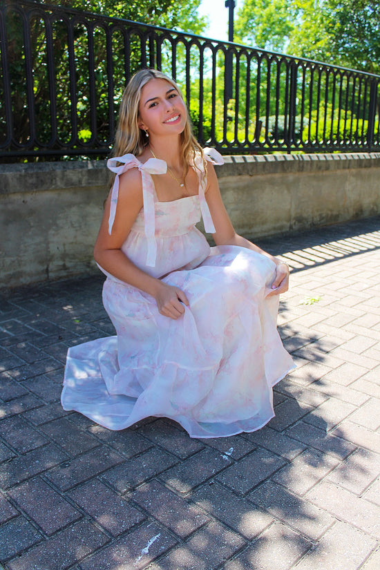 Faint Floral Print Midi Dress