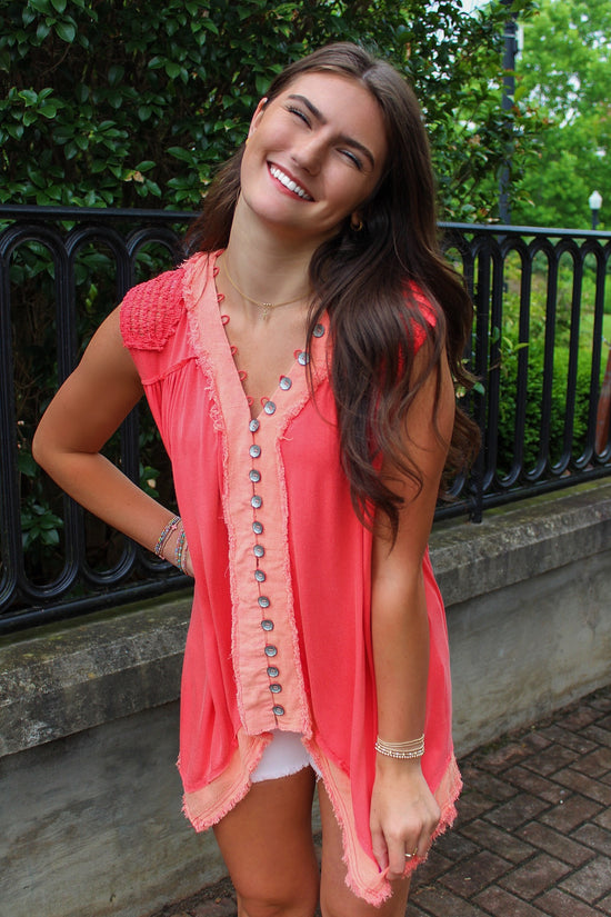 V-Neck Knit top with Button Down