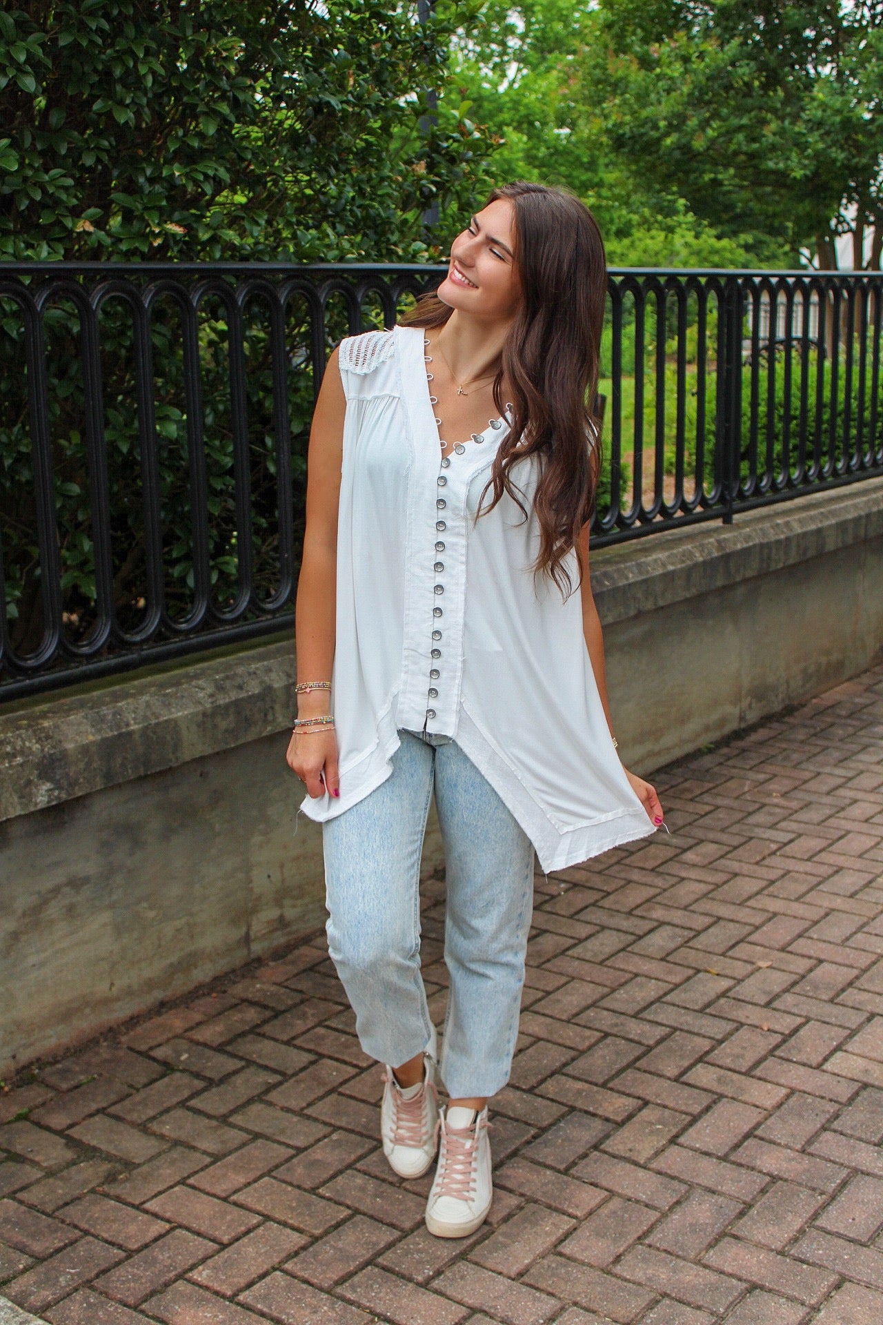 V-Neck Knit top with Button Down