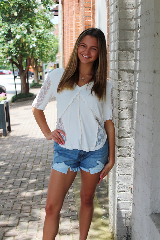 Lace Mixed Knit Top