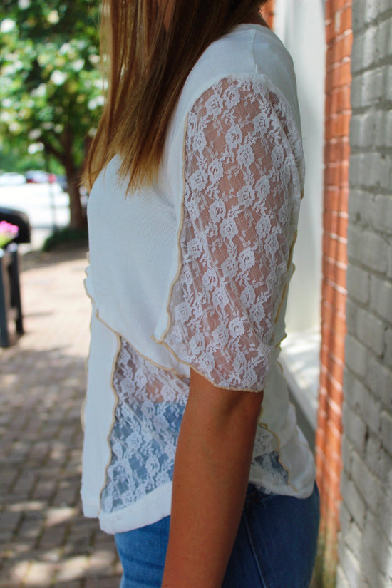 Lace Mixed Knit Top
