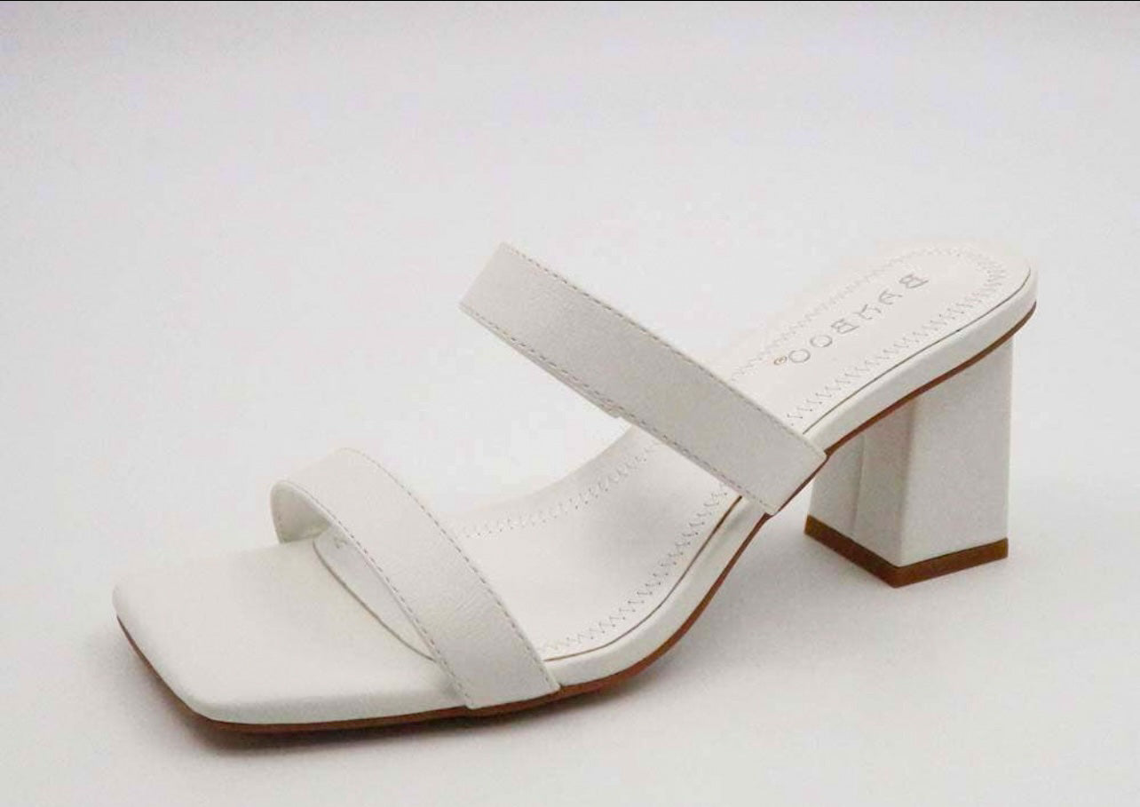 White Block Heel Double Strap Sandal