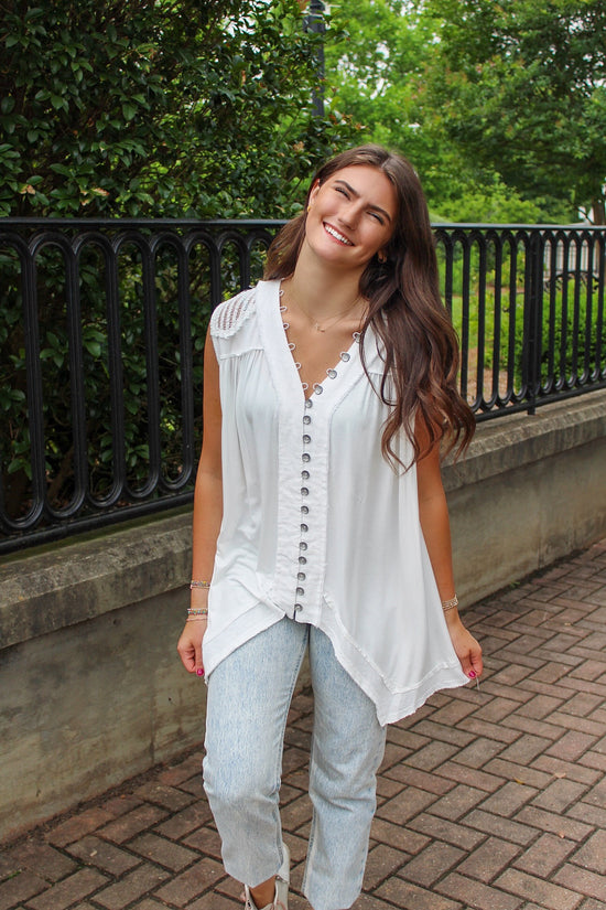 V-Neck Knit top with Button Down