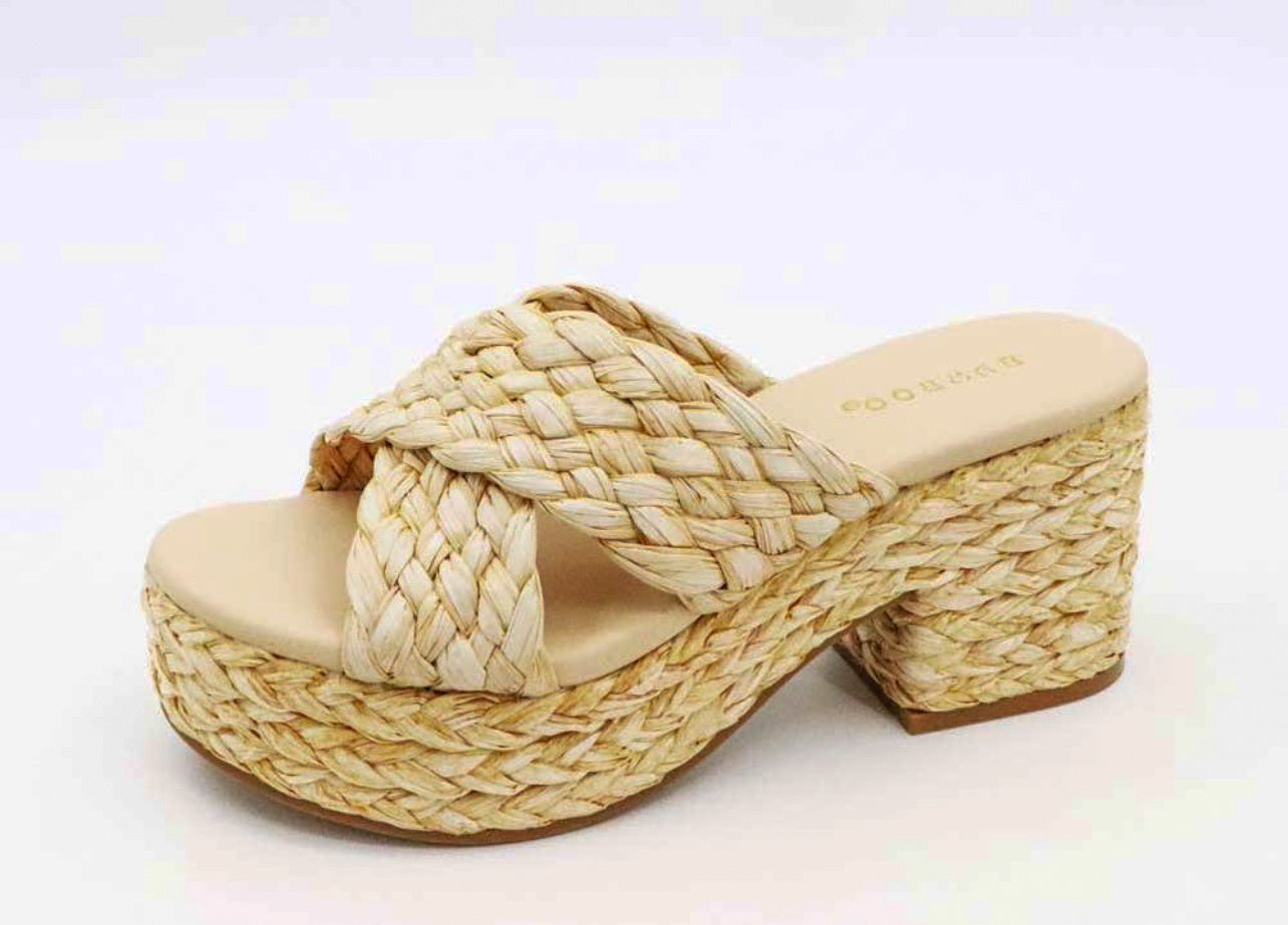 Bamboo Thick Bottom Raffia Slide On Sandals