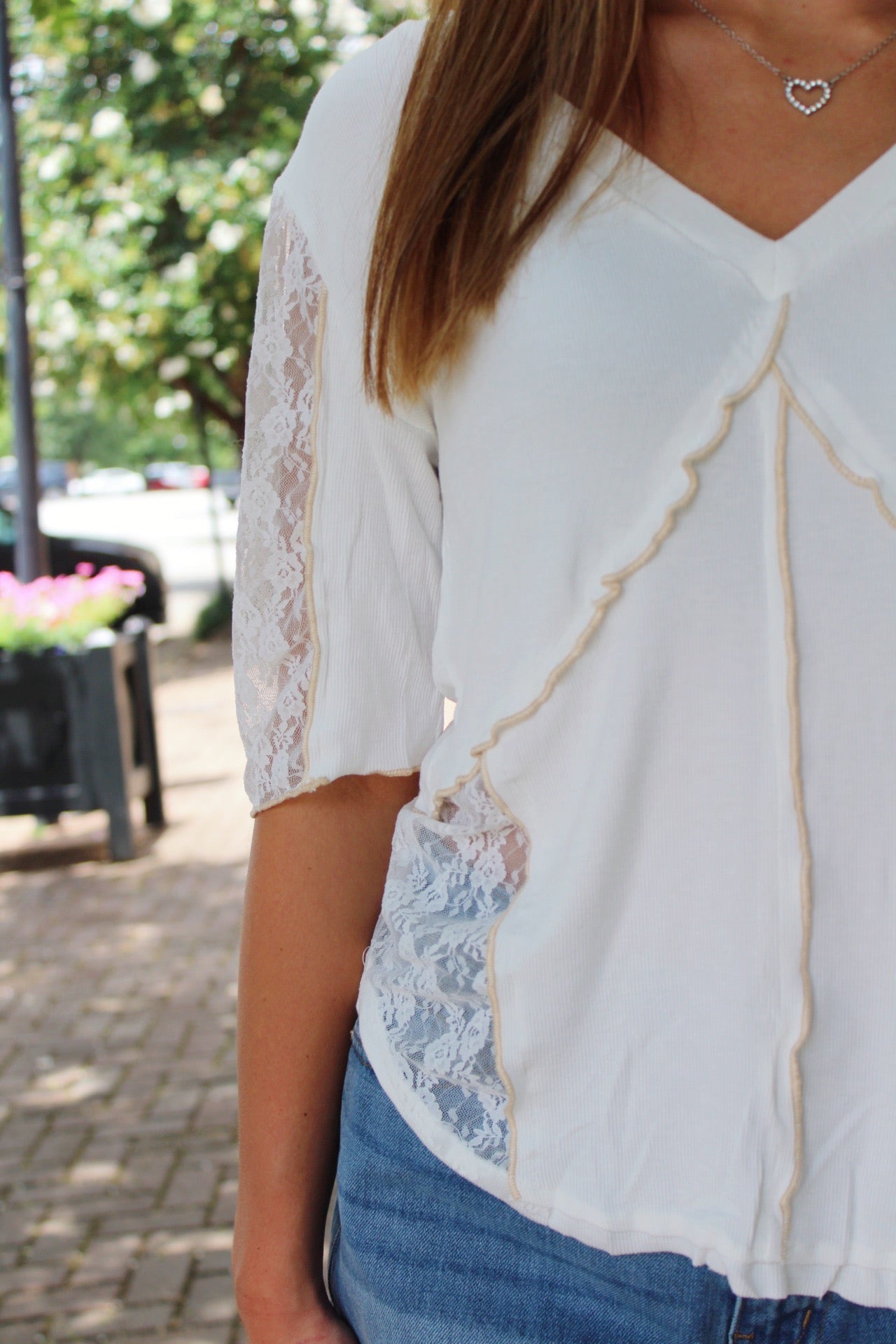 Lace Mixed Knit Top