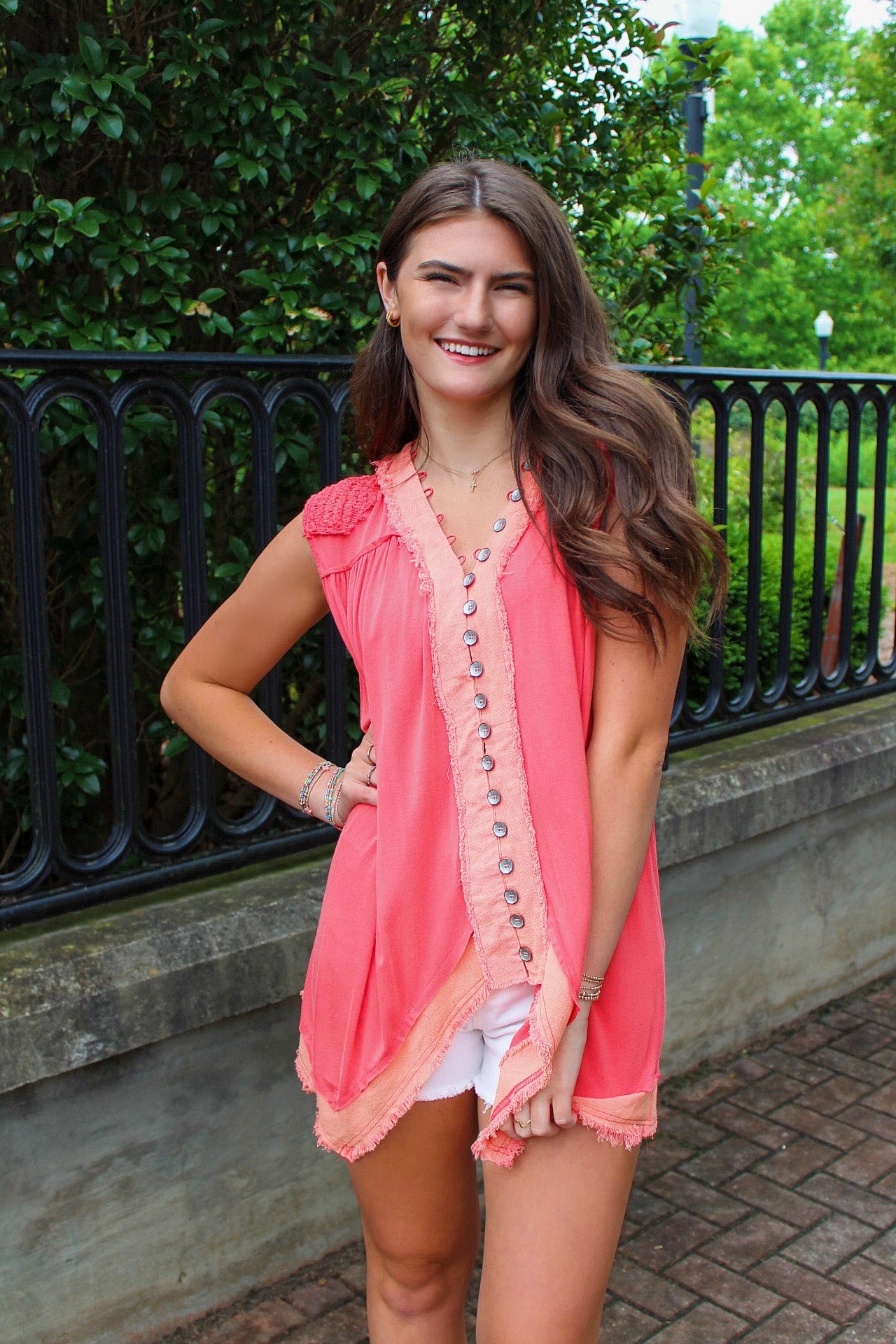 V-Neck Knit top with Button Down