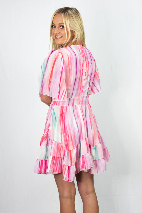 Load image into Gallery viewer, Mundefeis Pink Striped Short Dress

