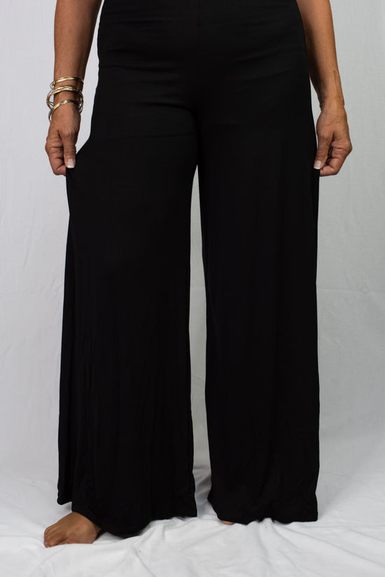 Load image into Gallery viewer, Wasabi + Mint Black Backless Wide-Leg Jumpsuit
