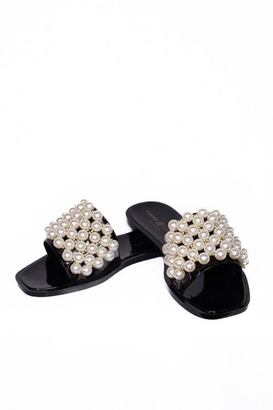 Chinese Laundry Black and White Pearl Slip-On Sandals