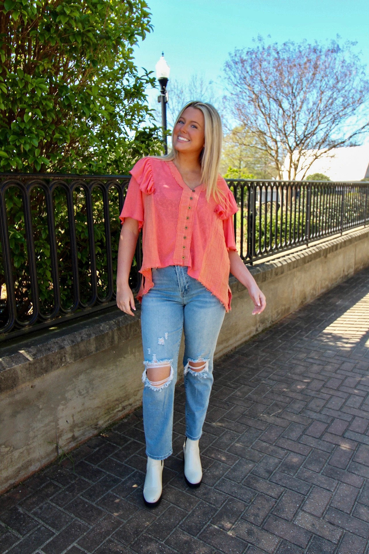 V-neck Button Down Knit Top