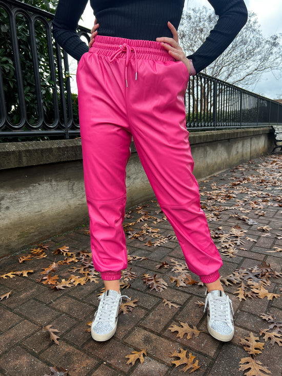 Faux Pink Leather Jogger Pants