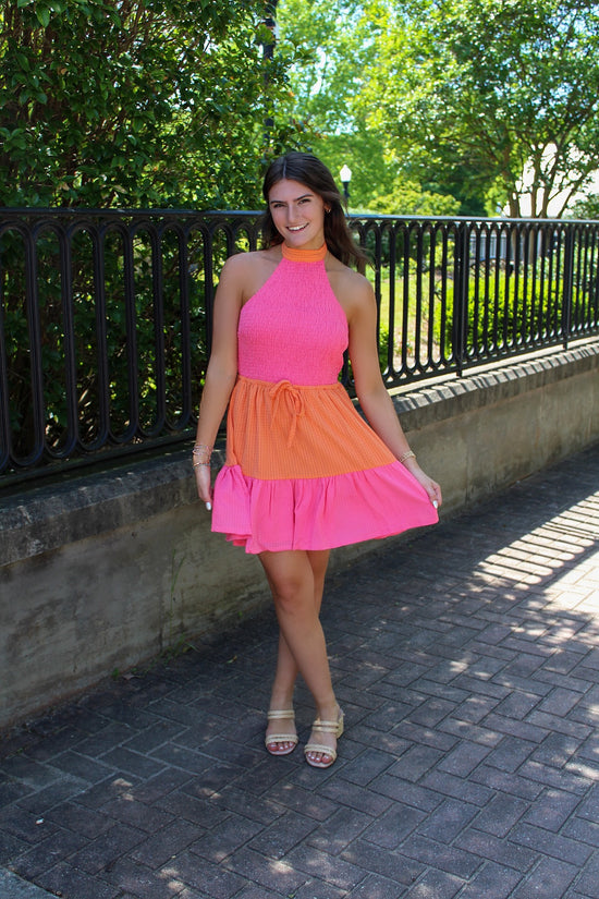 Colorblock Textured Solid Mini Dress