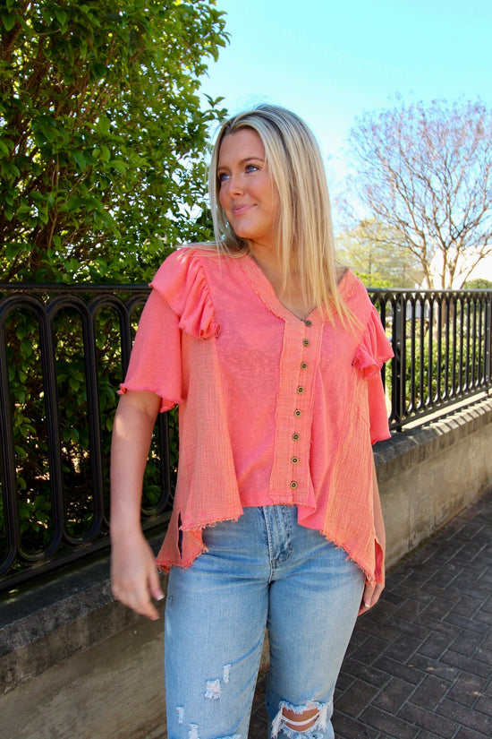 V-neck Button Down Knit Top