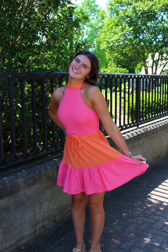 Colorblock Textured Solid Mini Dress