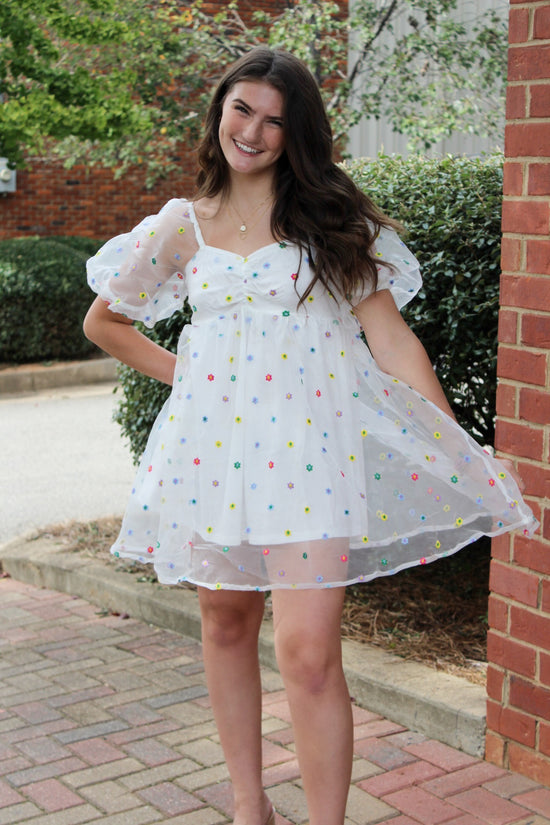Babydoll Dress W Daisy Embroidery