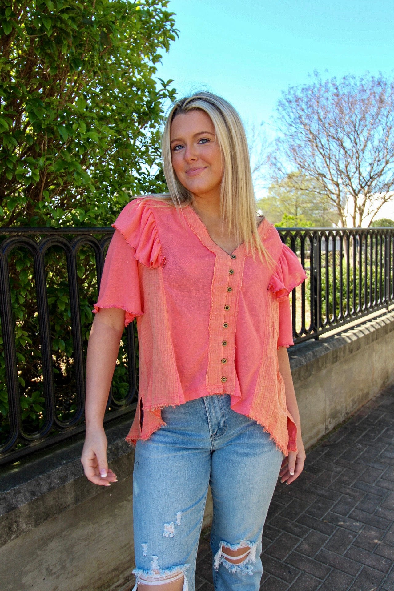 V-neck Button Down Knit Top